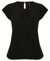 Women's pleat front short sleeve blouse